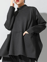 Women Loose High Neck Solid Color Base Shirt